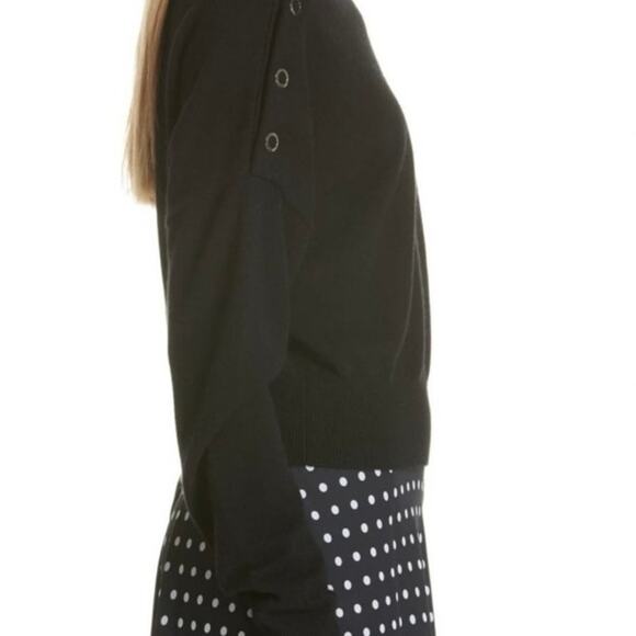 LEWIT Cashmere Blend Drop Shoulder Sweater Snap Details Black Size Large - Picture 10 of 12